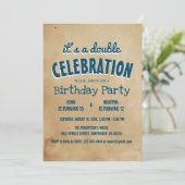 シンプルとベエレガントイージュダブル誕生日パーティー 招待状 (スタンド正面)