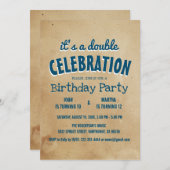 シンプルとベエレガントイージュダブル誕生日パーティー 招待状 (正面/裏面)
