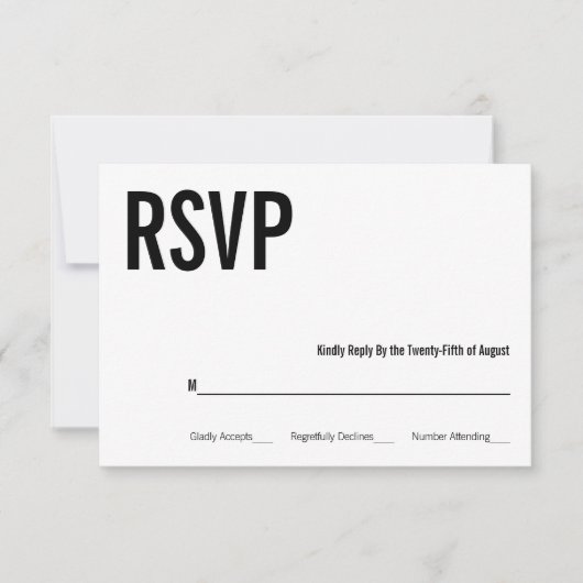 シンプルとミニマルタイポグラフィウェディングRSVPカード 出欠カード (正面)