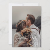 シンプルとモダン手書きスクリプト写真 セーブザデート (正面)