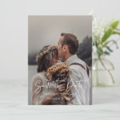 シンプルとモダン手書きスクリプト写真 セーブザデート (スタンド正面)