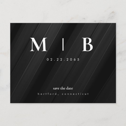 シンプルとモノグお洒落ラムブラック日付を保存 案内ポストカード (正面)