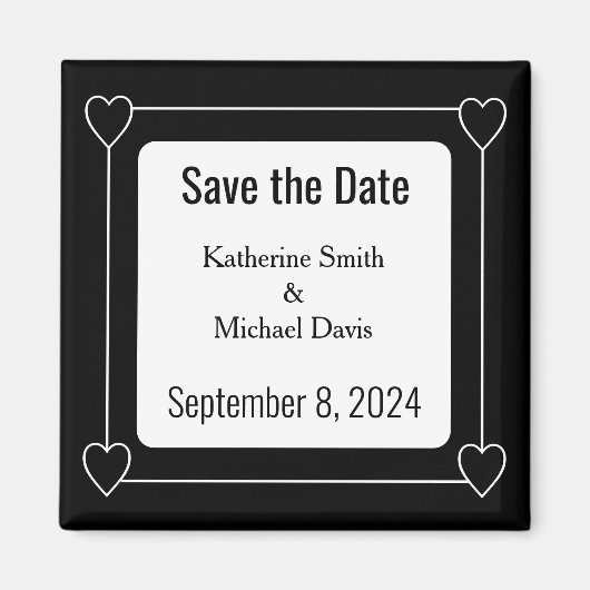 シンプルとロマンチックなハート日付を保存結婚する マグネット (正面)