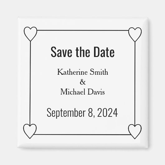 シンプルとロマンチックなハート日付を保存結婚する マグネット (正面)