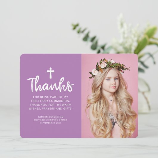 シンプルと写真モダンのクロスコミュニオンありがとう サンキューカード (スタンド正面)