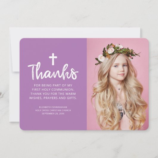 シンプルと写真モダンのクロスコミュニオンありがとう サンキューカード (正面)