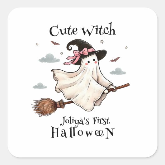 シンプルと可愛エレガントい魔女ファーストハロウィーン スクエアシール (正面)