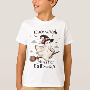 シンプルと可愛エレガントい魔女ファーストハロウィーン Tシャツ