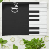 シンプルと白エレガント黒のピアノ鍵盤 キッチンタオル (折り畳み)