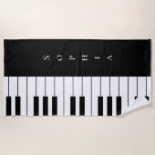 シンプルと白エレガント黒のピアノ鍵盤 ビーチタオル (正面)