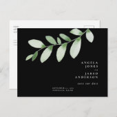 シンプルと葉結婚黒の日付 ポストカード (正面/裏面)