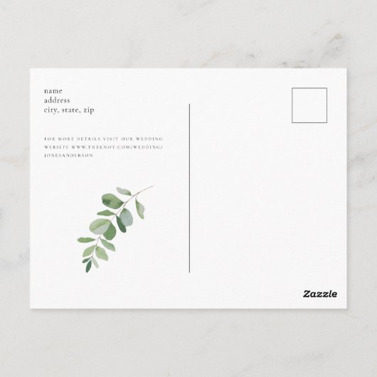 シンプルと葉結婚黒の日付 ポストカード (裏面)