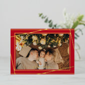 シンプルと赤モダンい聖降誕祭 箔シーズンカード (立ち正面)