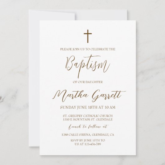 シンプルと黄エレガント白の女の子のバプテスマ 招待状 (正面)