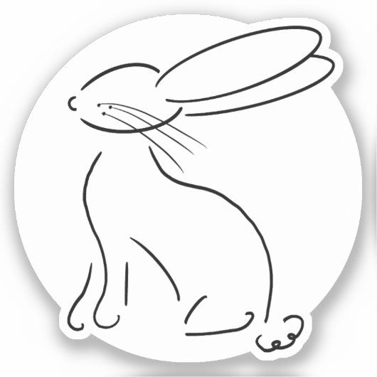 シンプルなうさぎの線画 モダンな黒 シール (正面)