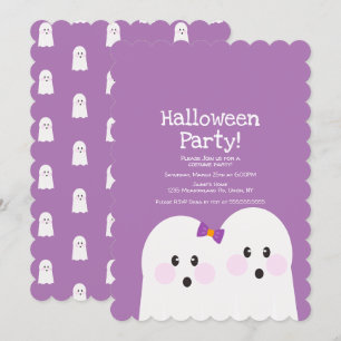シンプルなおばけカップルのハロウィンパーティーピンクデザイン 招待状