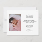 シンプルなお礼スクリプト ベビーガール 2枚の写真 招待状 (裏面)