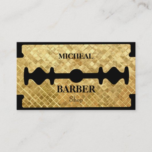 シンプルなかみそりの金ゴールドの刃の理容師 名刺 (正面)