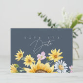 シンプルなひまわりの花 スレートブルーの結婚式 セーブザデート (スタンド正面)