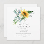 シンプルなひまわりベビーシャワー スクエア 招待状 (正面/裏面)