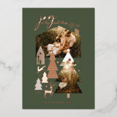 シンプルなものに喜びを。コジーな森の村のクリスマスカード2 箔シーズンカード (正面)