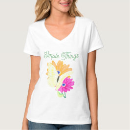 シンプルなもの フラワーとバタフライ Tシャツ