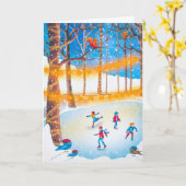 シンプルなアイスホッケークリスマススケートアートワークホリデーカード カード (黄色い花)