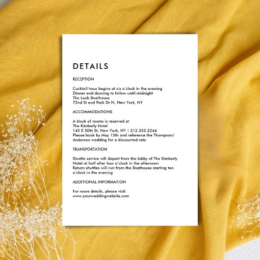 シンプルなアイボリーの結婚式 詳細 エンクロージャーカード