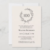 シンプルなアイボリー エレガントなラウレルリース 100歳の誕生日 招待状 (正面)