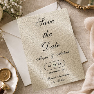 シンプルなアイボリー×ベージュのリネン調の結婚式 セーブザデート