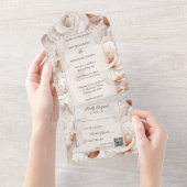 シンプルなアイボリー&錆バラQRコード オールインワン招待状 (貼ってはがせる)