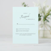 シンプルなアクアグリーンの結婚式RSVP 招待状 (スタンド正面)