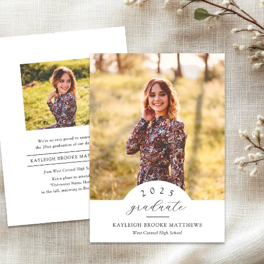 シンプルなアーチ型の年2写真卒業発表 招待状