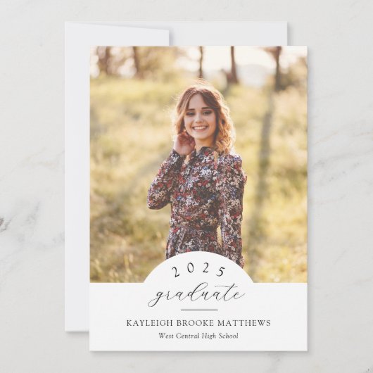 シンプルなアーチ型の2年目写真卒業発表 招待状 (正面)