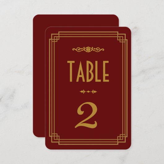 シンプルなアートデコ バーガンディー 結婚式 テーブルナンバー (正面/裏面)