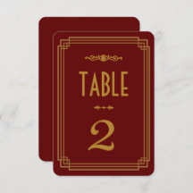 シンプルなアートデコ バーガンディー 結婚式 テーブルナンバー