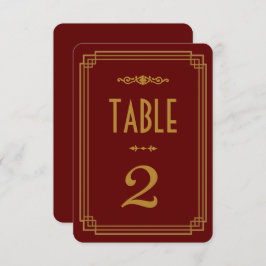 シンプルなアートデコ バーガンディー 結婚式 テーブルナンバー