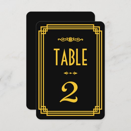シンプルなアートデコ ブラック&ゴールド テーブルナンバー (正面/裏面)