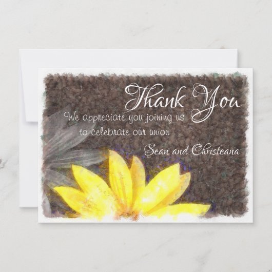 シンプルなイエローとグレーのデイジー花の水彩画 サンキューカード (正面)