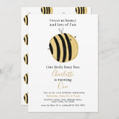 シンプルなイエローの水彩蜂 1歳の誕生日 招待状 (正面/裏面)