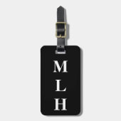 シンプルなイニシャルのモノグラムのお洒落で無地のな黒 ラゲッジタグ (正面縦)
