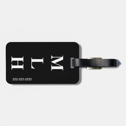 シンプルなイニシャルのモノグラムのお洒落で無地のな黒 ラゲッジタグ (裏面横)