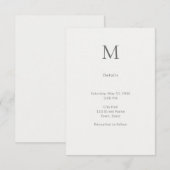 シンプルなイニシャル入りの市民婚・法的な結婚式の詳細カード エンクロージャーカード (正面/裏面)