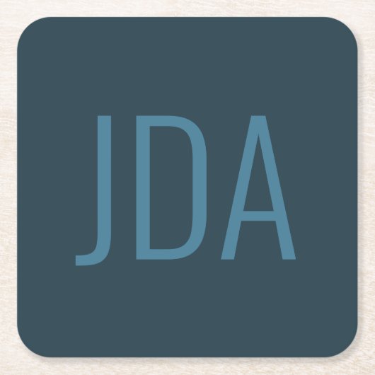 シンプルなイニシャル | ブルー スクエアペーパーコースター (正面)