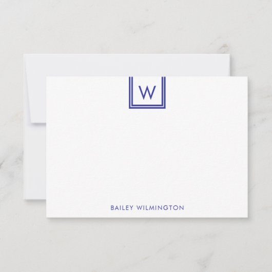 シンプルなイニシャル ボックス ディープ ブルー ステーショナリー ノートカード (正面)
