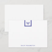 シンプルなイニシャル ボックス ディープ ブルー ステーショナリー ノートカード (正面/裏面)