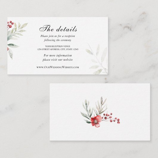 シンプルなウィンター フローラル ウォーターカラー結婚式 エンクロージャーカード (正面/裏面)