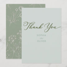 シンプルなウェディングサンクスカード sage green