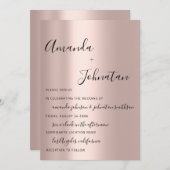 シンプルなウェディングモノグラム ローズゴールド 招待状 (正面/裏面)