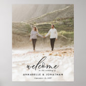 シンプルなウェディング フォト ウェルカム ユーカリ ポスター (正面)